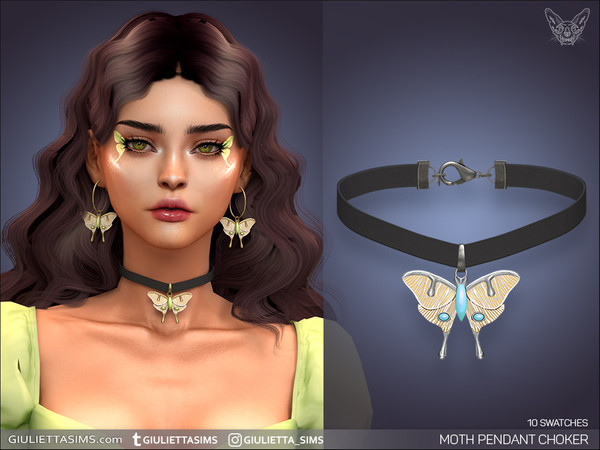 Sims 4 — Moth Pendant Choker by feyona — Moth Pendant Choker comes with 10 swatches
