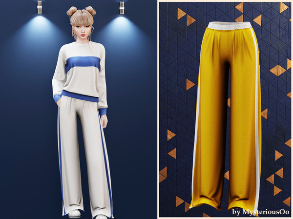 Sims 4 — porty stripe pants by MysteriousOo — Wide-leg pants with a sleek stripe accent in 10 colors