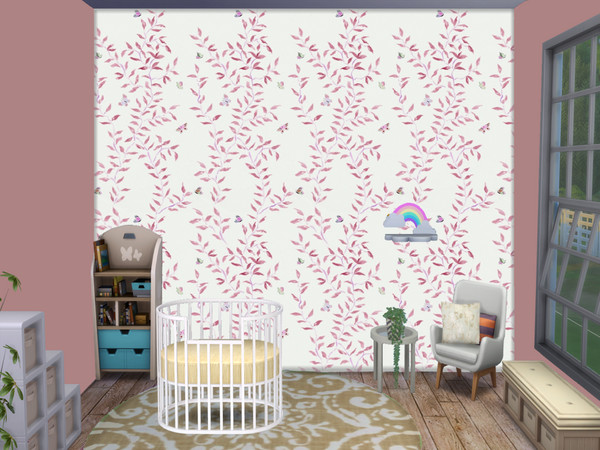 Sims 4 — Butterfly Branches Wallpaper by lavilikesims — 3 Walls with branches and butterflies in 3 colours each, ready