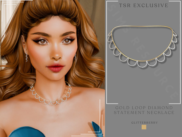 Sims 4 — Gold Loop Diamond Statement Necklace by Glitterberryfly — A diamond loop necklace set in gold no morphs