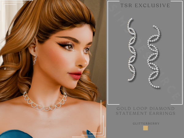 Sims 4 — Gold Loop Diamond Statement Earrings by Glitterberryfly — A modern statement earring in diamonds