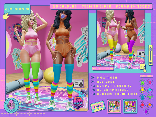 Sims 4 — 80s Things Aerobic Socks by unidentifiedsims — 9 Colours
