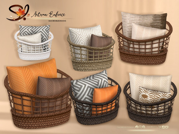 Sims 4 — Autumn Embrace Cushions Basket by SIMcredible! — Decor items inspired by the gorgeous Autumn season to beautify