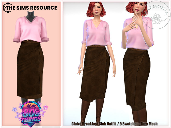 Sims 4 — 80's Things - Claire Breakfast Club Outfit by Harmonia — New Mesh
