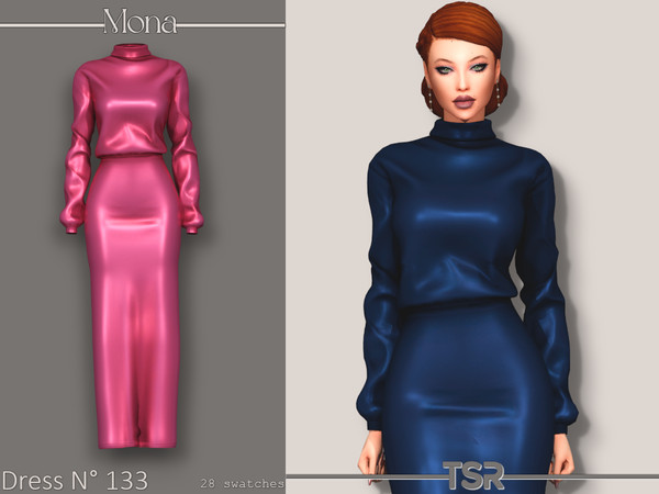 Sims 4 — Satin long dress by Mona — -New mesh-