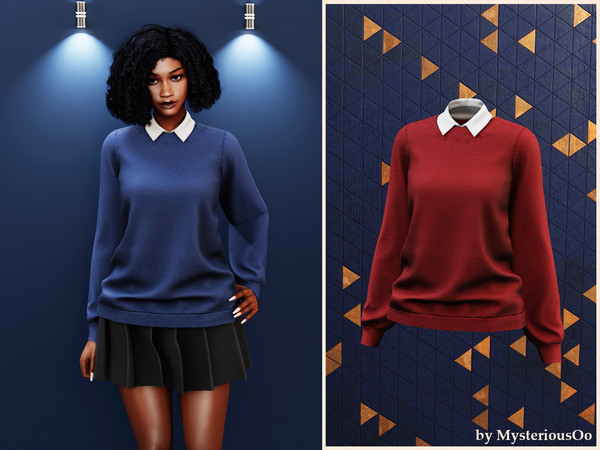 Sims 4 — Collared knit sweater by MysteriousOo — Cozy knit sweater with classic shirt collar