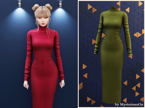 Sims 4 — Long turtleneck bodycon dress by MysteriousOo — A sleek and elegant long-sleeve dress