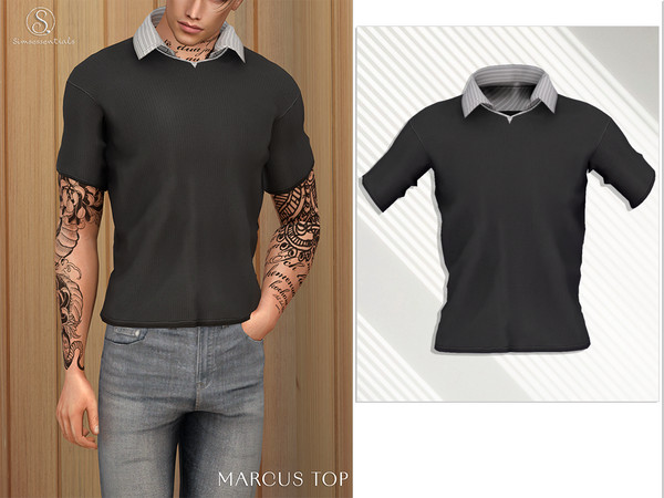 Sims 4 — Marcus Top by Simsessentials — A short-sleeve collared top with a simple, clean design. -New mesh by me
