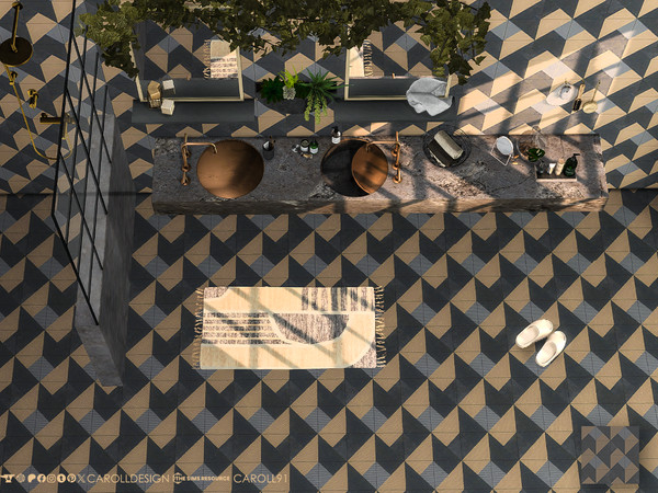 Sims 4 — Mattonelle Floor by Caroll912 — A single swatch abstract tile floor in grayscale, brown and orange tones.