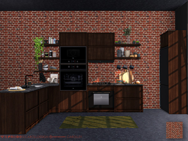 Sims 4 — Industriale Brick Wall by Caroll912 — A single swatch damaged brick wall in red tones. Suitable for indoor and