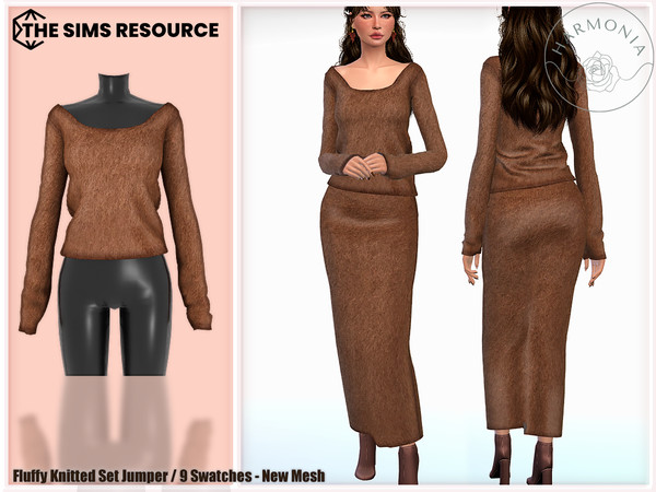 Sims 4 — Fluffy Knitted Set Jumper by Harmonia — New Mesh
