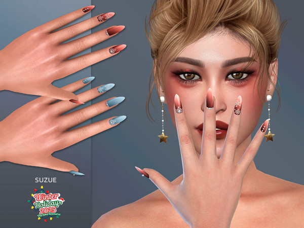 Sims 4 — Snow Almond Nails by Suzue — New Mesh (Suzue)
