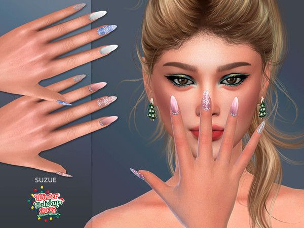 Sims 4 — Winter Almond Nails by Suzue — New Mesh (Suzue)