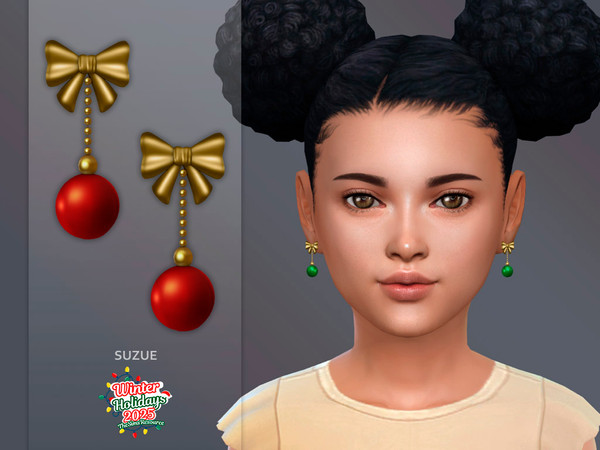 Sims 4 — Holidays Bow Earrings Child by Suzue — New Mesh (Suzue)