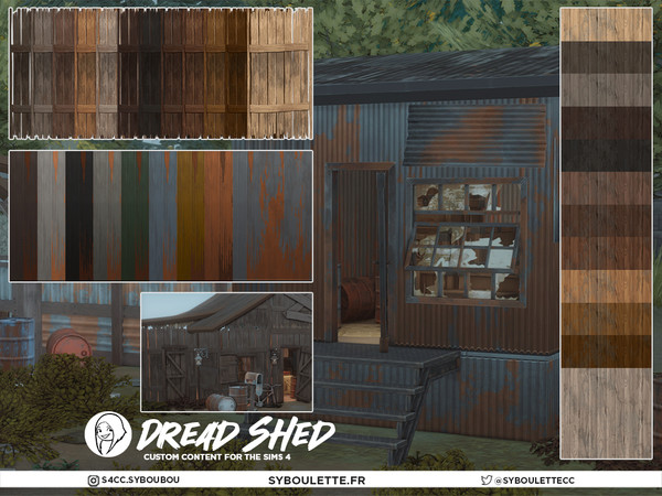 Sims 4 — Dread shed Wallpaper Planks with holes by Syboubou — Dread Shed is a cc set made to build the perfect abandoned