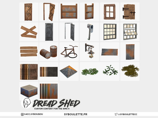 Sims 4 — Dread Shed - Wall plank boards | wood by Syboubou — Dread Shed is a cc set made to build the perfect abandoned