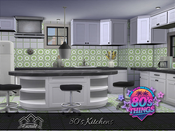 Sims 4 — 80's Kitchens 1 by Emerald — 80's had an increase in decorative ceramic tiles with artistic motifs and geometric