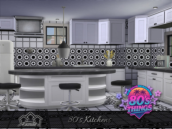 Sims 4 — 80's Kitchens 2 by Emerald — 80's had an increase in decorative ceramic tiles with artistic motifs and geometric