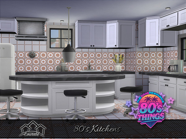 Sims 4 — 80's Kitchens 3 by Emerald — 80's had an increase in decorative ceramic tiles with artistic motifs and geometric