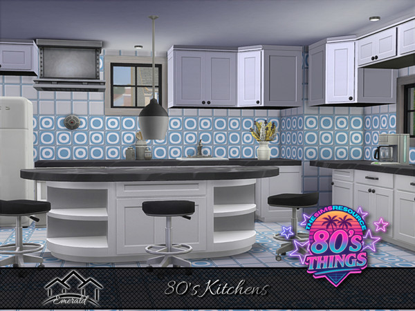 Sims 4 — 80's Kitchens 4 by Emerald — 80's had an increase in decorative ceramic tiles with artistic motifs and geometric