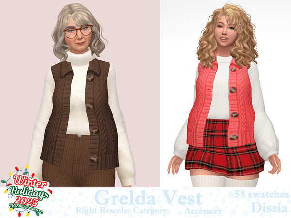 Sims 4 — Grelda Accessory Vest by Dissia — Knitted mid length vest