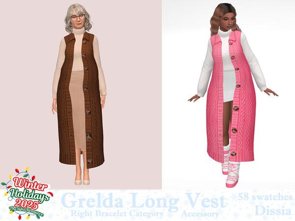 Sims 4 — Grelda Accessory Long Vest by Dissia — Knitted long length vest