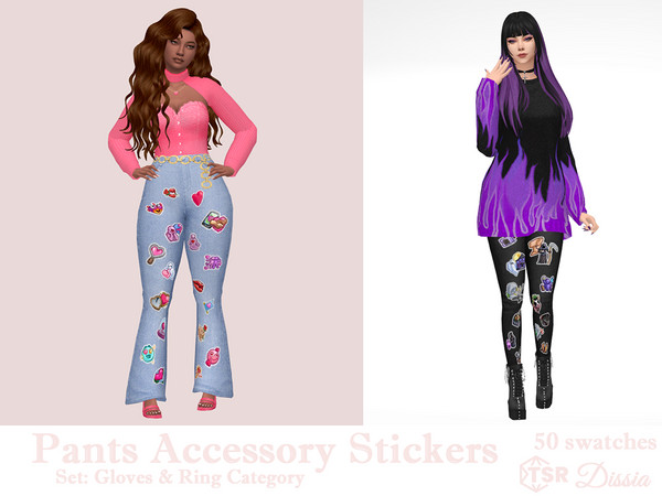 Sims 4 — Pants Stickers Accessory (Gloves) by Dissia — Various stickers on pants
