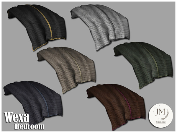 Sims 4 — Jomsims wexa deco blanket by jomsims — Wexa bedroom Modernity, comfort, and clean lines come together in this