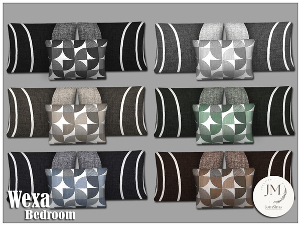 Sims 4 — Jomsims wexa deco cushions bed by jomsims — Wexa bedroom Modernity, comfort, and clean lines come together in