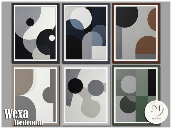 Sims 4 — Jomsims wexa wall paintings1 by jomsims — Wexa bedroom Modernity, comfort, and clean lines come together in this