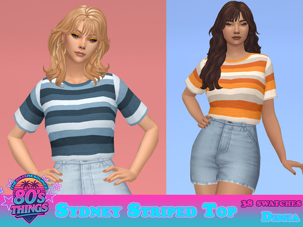 Sims 4 — Sydney Striped Top by Dissia — Short sleeves oversized stripes tucked t-shirt