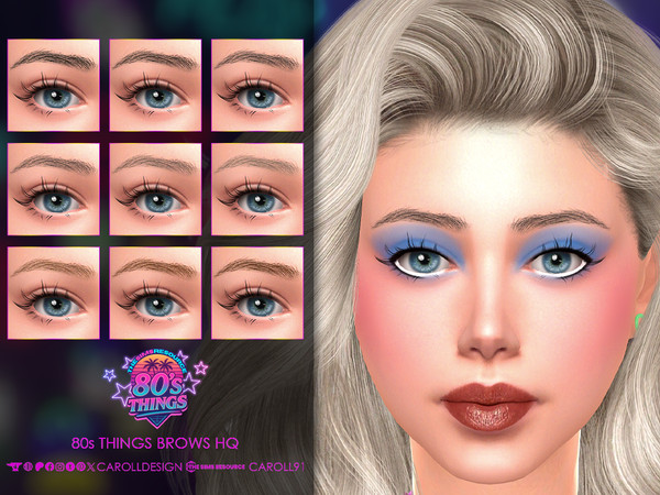 Sims 4 — 80s Things Brows HQ by Caroll912 — A 9-swatch sparse, arched eyebrows in different tones of black, brown, blonde