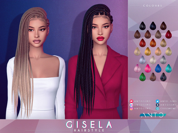 Sims 4 — Gisela Hairstyle (MM) by Anto — Long braided hairstyle falling on one side