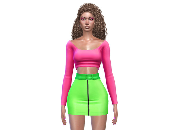 Sims 4 — JCB KATY BELT SKIRT.package by Joan_Campbell_Beauty_ — INCLUDES: TOP (17 swatches) SKIRT (5 swatches)