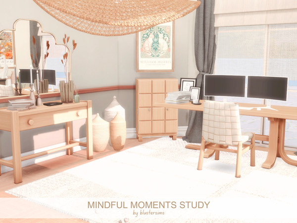 Sims 4 — Mindful Moments Study by BlusterSims — This study features a calming design with earthy tones, creating a serene