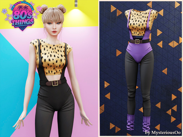 Sims 4 — 80's Things - Aerobics outfit "Montana" by MysteriousOo — Bold aerobics outfit with edgy rock vibes