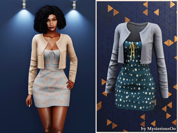 Sims 4 — Sweet bloom knit set by MysteriousOo — A fitted mini dress with a soft knitted bolero