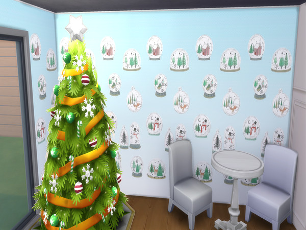 Sims 4 — Snowglobe Xmas Wallpaper by lavilikesims — 2 walls for the xmas season, all wall sizes