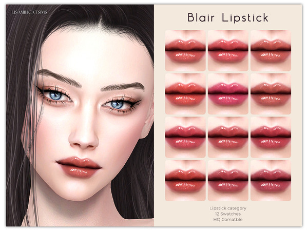 Sims 4 — LMCS Blair Lipstick by Lisaminicatsims — -Lipstick category -HQ comatble -12 swatches