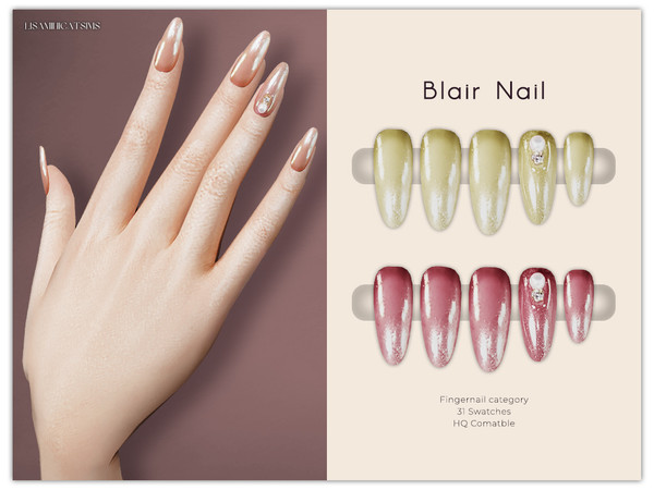 Sims 4 — LMCS Blair Nail by VELYSEA — -Fingernail category -HQ comatble -31 swatches