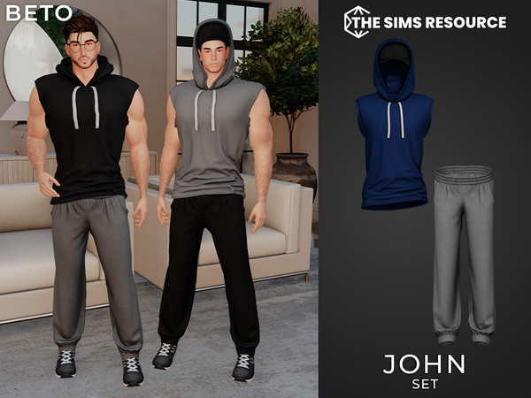 Sims 4 — John (Set) by Beto_ae0 — Men's athletic wear Important: The sweater comes with an integrated hood.