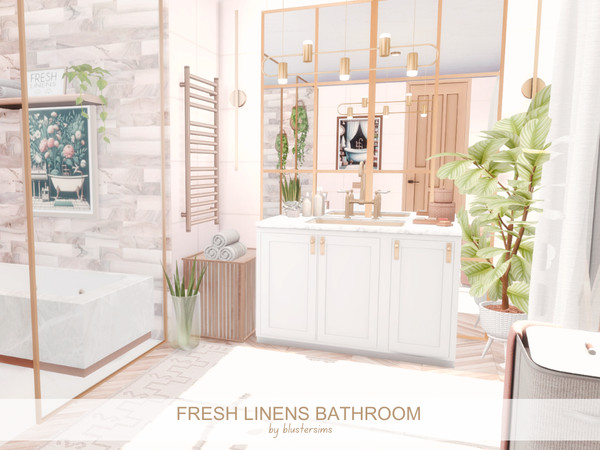 Sims 4 — Fresh Linens Bathroom by BlusterSims — The Fresh Linens Bathroom is a minimalistic modern space with marble
