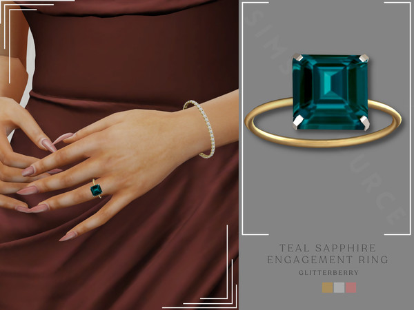 Sims 4 — PATREON- Teal Engagement Ring by Glitterberryfly — A teal gemstone gold engagement ring
