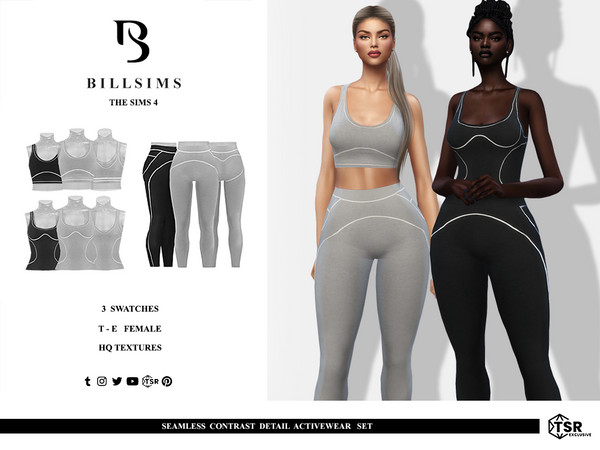 Sims 4 — Seamless Contrast Detail Activewear Set by Bill_Sims — This activewear set features two tops with a contrast