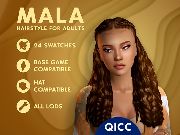 Sims 4 — Mala Hair by qicc — Braided wavy hair for adults, stylish and voluminous. - Maxis Match
