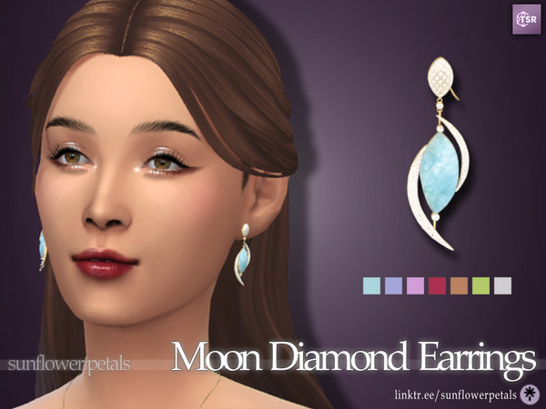 Sims 4 — Moon Diamond Earrings by SunflowerPetalsCC — A pair of oval and crescent moon shaped earrings with diamonds