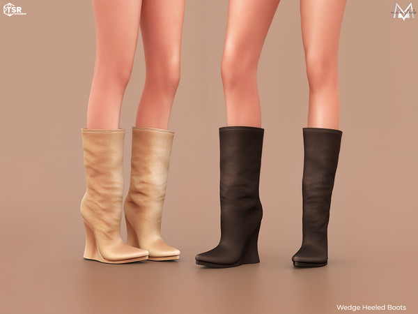 Sims 4 — Wedge Heeled Boots S663 by Mermalade — New Mesh