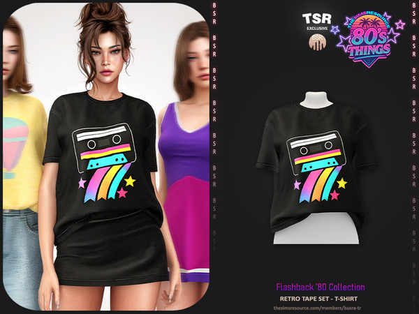 Sims 4 — Flashback '80 Collection -651- Retro Tape Set T-Shirt BD1643 by busra-tr — - Set Inclued : T-Shirt - Skirt -