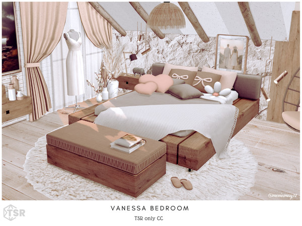 Sims 4 — Vanessa Bedroom by Moniamay72 — A beautiful modern rustic bedroom in white colors.