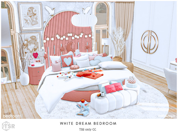 Sims 4 — White Dream Bedroom by Moniamay72 — A beautiful cozy pink Bedroom in light colors.